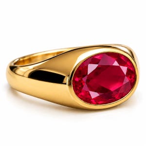 Ring van 925 sterling zilver met gouden robijn, ovale edelsteen, sieraden voor heren en dames.