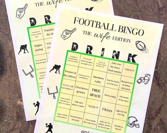 Football Bingo Wife Edition #1 - 2 Card Set (Unique Cards E & T)
