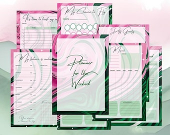 Planner for the Wicked Pink and Green 12 Monthly Pages & 10 Mood Tracker, Journal, Daily Pages