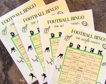 Football Bingo Wife Edition #3 - 4 Card Set (Unique Cards B, K, P, and X)