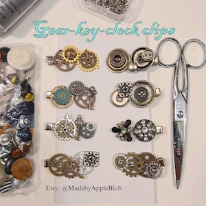 Steam Punk Hair Clips - Vintage, Retro Gear, Clock, Key Barrettes - Hair Accessory