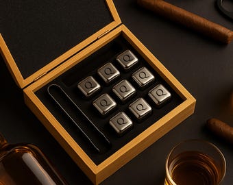 Zestaw kamieni do whisky z bambusowym pudełkiem, prezenty dla drużbów, prezent dla niego, zaręczyny dla drużbów, kamienie do whisky, pudełko prezentowe dla drużbów, prezent dla niego