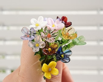 Mini Birth Month Glass Flower Bouquet Set,Handmade Glass Birth Flowers,Hand Blown Spring Flower,Home Decor,Gift for Her,Christmas Gift