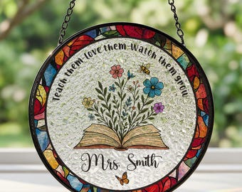 Personalized Teacher Stained Glass Suncatcher, Teacher Appreciation Gift From Student, Back To School, Teacher Gift, Class Window Hanging