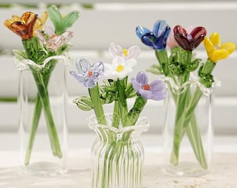 Birth Month Glass Flower Bouquet Set,Handmade Glass Birth Month Flowers,Hand Blown Spring Flower,Home Decor,Christmas Gift for Her