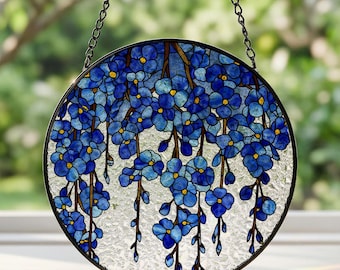 Forget Me Not Glass Suncatcher, Personalized Memorial Window Hanging, Sympathy Gift for Miscarriage Mom, Remembrance Decor