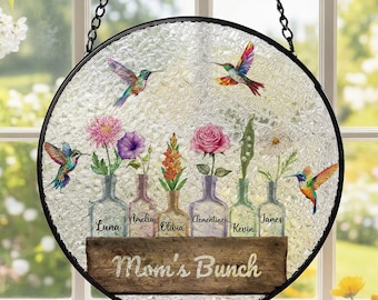 Personalized Mother's Day Suncatcher, Custom Birth Flower Gift, Mason Jar Window Hanging, Mom's Bunch Nana's Blessings Decor for Her