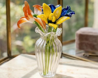 Handmade Glass Birth Month Flower,Personalized Stained Flower Bouquet Glass Gift, Mini Flower Bouquet,Home Decor, Gift For Her