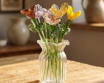 Handmade Glass Birth Month Flower, Personalized Stained Flower Bouquet Glass Gift, Christmas Gift for Mom/Grandma, Home Decor, Birth Flower