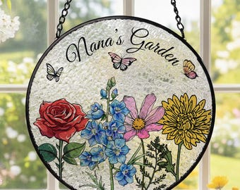 Custom Family Birth Flowers Glass Suncatcher, Custom Mom's Garden Gift,Flower Glass Art,Birth Flower Gift For Nana,Mother's Day Gift For Mom