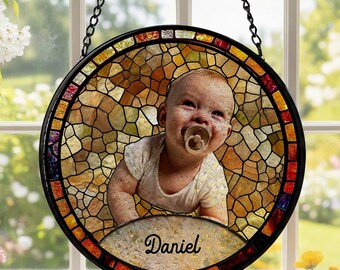 Personalized Photo Suncatcher, Custom Picture Window Hanging, Memorial Rainbow Maker Ornament, Gift for Mom Grandma, Home Decor