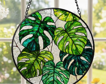 Monstera Stained Glass Suncatcher, Tropical Leaf Window Decor, Botanical Plant Lover Gift, Spring Gift for Plant Mom