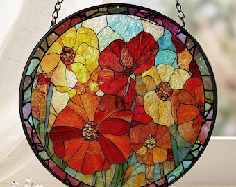 Personalized Birth Month Flower Suncatcher, Stained Glass Window Hanging, Custom Floral Gift, Valentines Birthday Gift for Mom Bestie Her