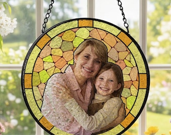 Custom Stained Glass Photo Suncatcher, Personalized Grandma Portrait Window Hanging, Memorial Keepsake Gift, Sun Catcher Decor
