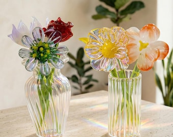Personalized Birth Month Glass Flowers, Mini Glass Bouquet With Vase, Mini Floral Gift for Mom Grandma Her, Mother's Day gift, Birthday gift