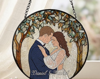 Custom Wedding Stained Glass Suncatcher, Personalized Couple Window Hanging, Bridal Shower Anniversary Gift, Newlywed Keepsake Decor