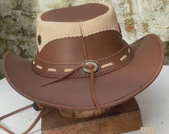 Handmade Brown Leather Cowboy Hat: Western Rodeo Style