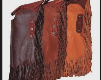 Handmade Leather Fringe Chaps – Western Riding Style Cowboy Rodeo Leather Chaps with Fringe