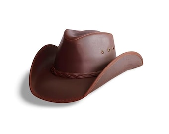 Chapéu de cowboy de couro marrom feito à mão: estilo rodeio ocidental