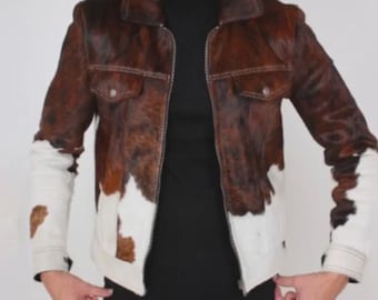 Men’s Cowhide Leather Jacket – Handmade Zip-Up Casual Jacket