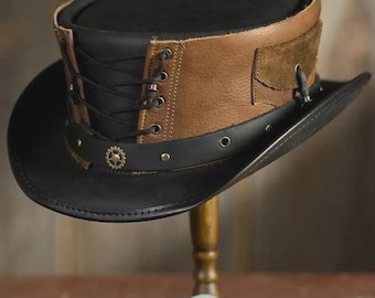 Handmade Leather Steampunk Top Hat: Gothic Cosplay Costume