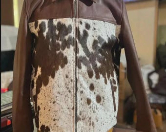 Handmade Cowhide Leather Jacket: Western Hair-on Hide Coat