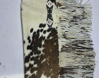 Handmade Cowhide Hair-On Leather Chaps – Western Fringe Riding Chinks