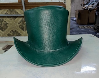Classic Dark Green Leather Top Hat – Vintage Steampunk Style Hat for Men & Women, Perfect for Costumes, Events  Fashion Looks