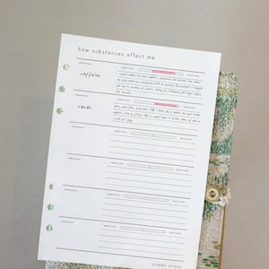 Rastreador de Como as Substâncias Me Afetam: Planejador de Sintomas, Rastreador de Gatilhos, Diário de Saúde, Remédios e Alergias (Imprimível, PDF)