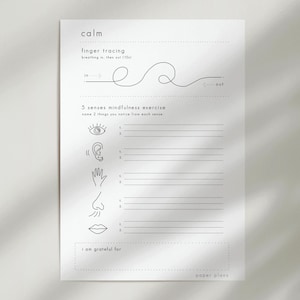 Calm Anxiety Printable: Mental Health Journal, Self-Care Prompts, Mindfulness Exercise (PDF, Letter Size, A5) image 2