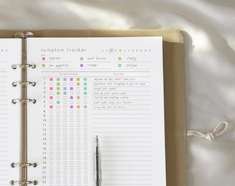 Symptom Tracker - Monthly Health Planner, Wellness Journal, Minimalist  (Printable, PDF)