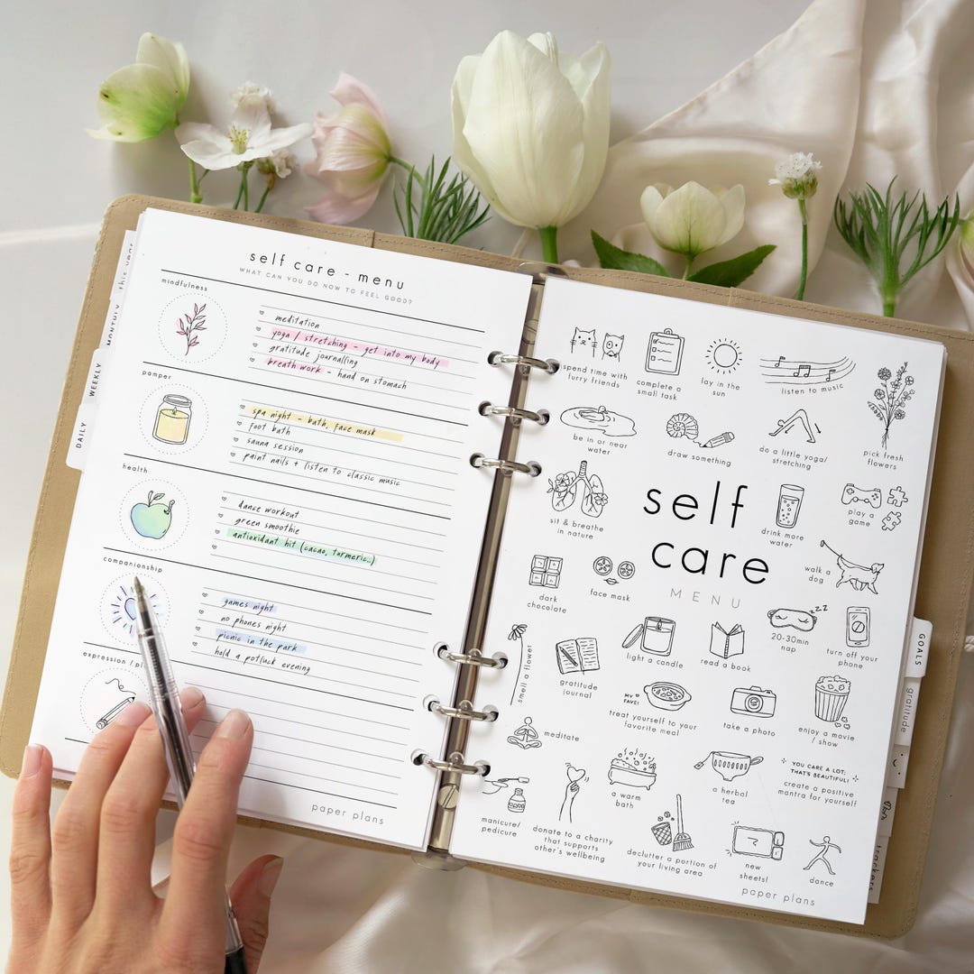 Self Care Menu - Wellness Checklist - Self Care Journal Tracker ...
