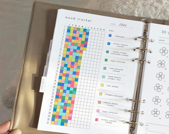 Mood Tracker: Year In Pixels, Self Care ( Printable Planner)