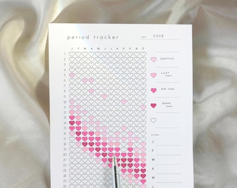 Perioden-Tracker: Druckbarer Monatszyklusplaner, Menstruations-Tracker, Periodentagebuch, Fruchtbarkeit, Jahr in Pixeln (PDF, A5, Letter-Format)
