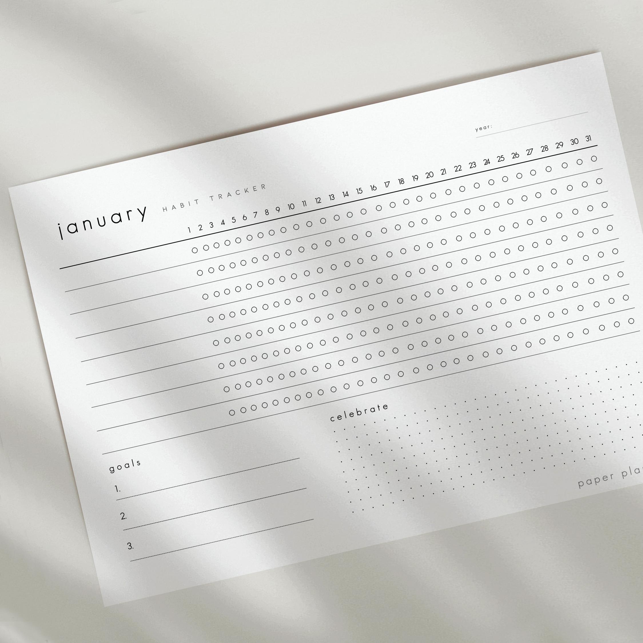 Monthly Habit Tracker: Printable, Minimalist Planner, Horizontal, Goal Journal (PDF, Letter Size, A4, A5)