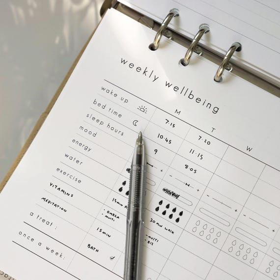 Wellness Weekly Planner: Printable, Sleep, Mood, Exercise, Self Care Journal (PDF, Letter size, A5)