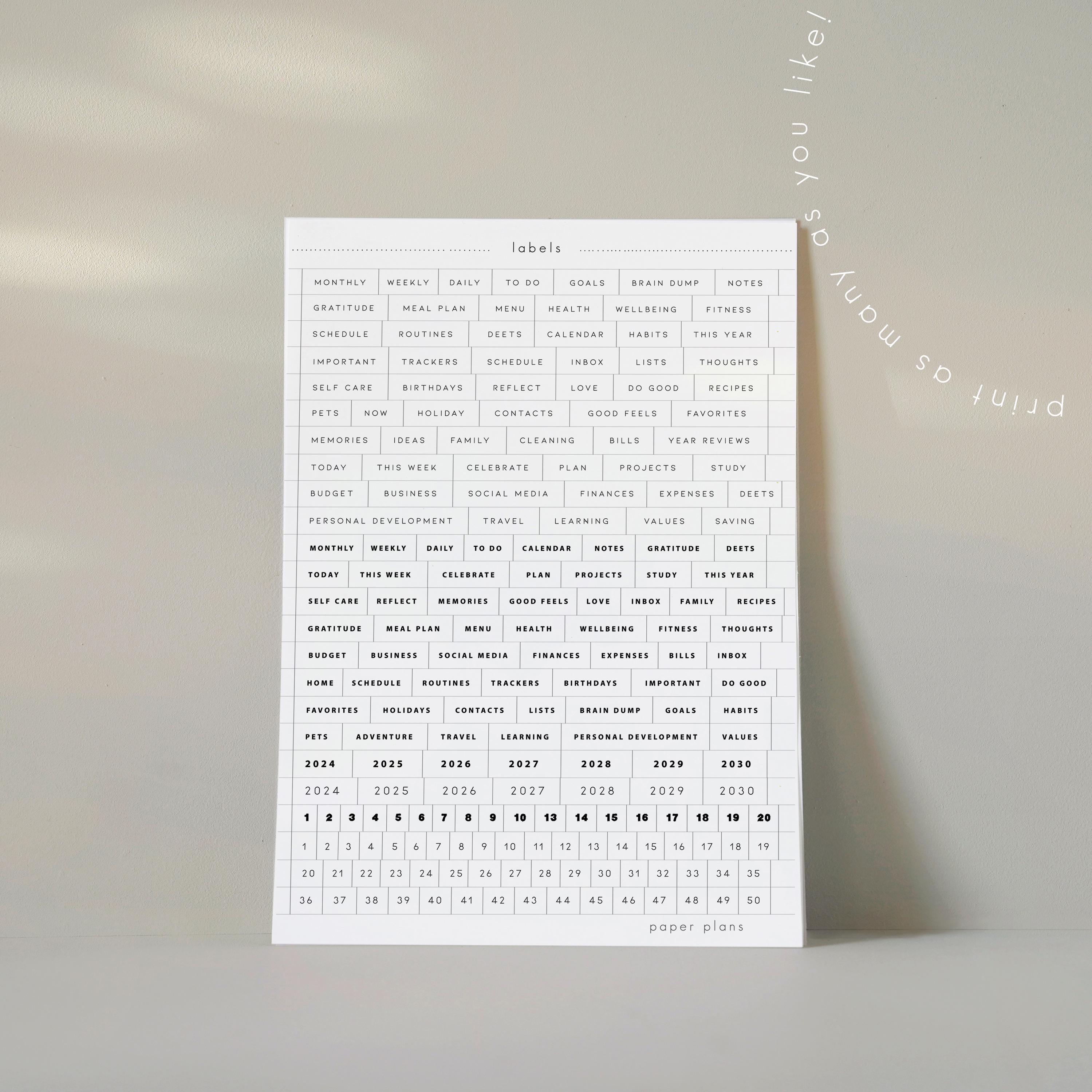 Planner Label Stickers: Printable, Tabs, Minimalist (PDF) - Etsy