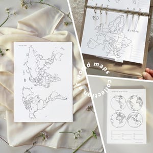 印刷可能な世界地図：旅行計画、塗り絵、日記帳｜大陸とアメリカ合衆国の地図のアウトライン（PDFダウンロード）