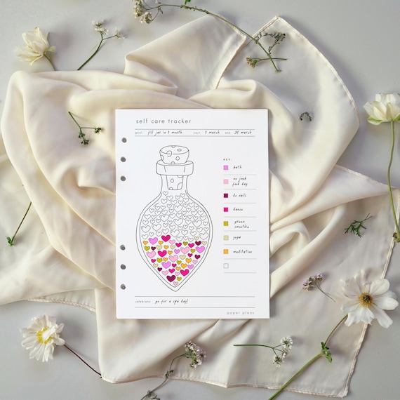 Self Care Challenge: Wellness Journal, Tracker (Printable Planner, Letter size, A5)