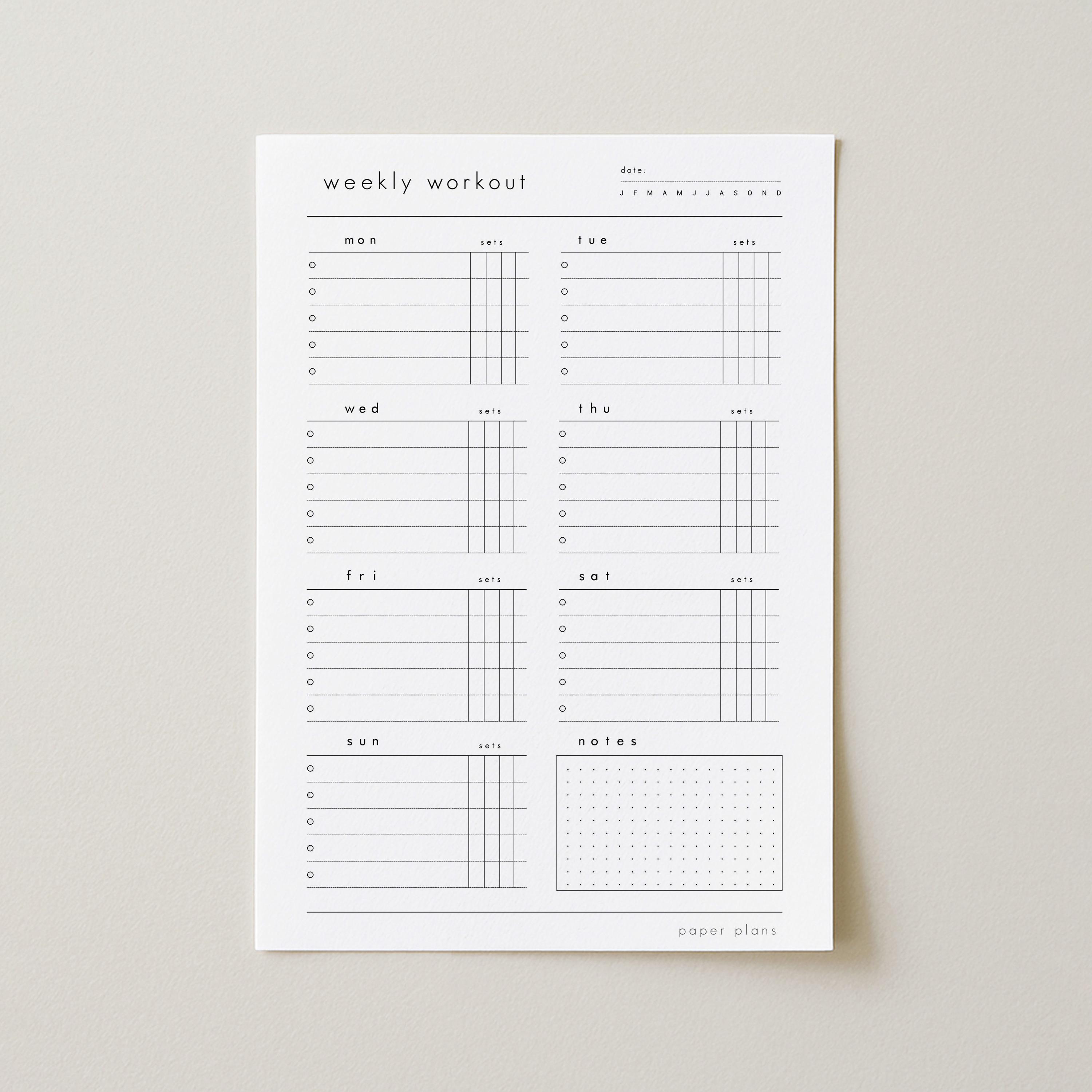 Weekly Workout Planner - Printable, Minimalist, Exercise Routine Planner, Fitness Journal ...