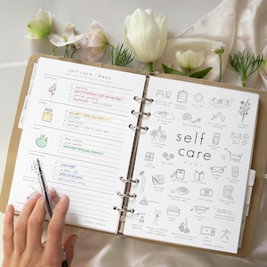 Selbstfürsorge-Menü zum Ausdrucken: Wellness-Tagebuch, Checkliste für Selbstfürsorge, Planervorlagen (Sofort-Download, A5, Letter-Format)