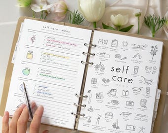 Self Care Menu Printable: Wellness Journal, Self Care Checklist, Planner Templates  ( Instant Download, A5,  Letter size )