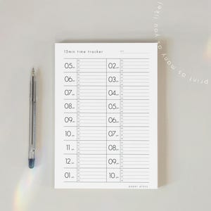 Tracker del tempo di 15 minuti: produttività, pianificatore giornaliero, blocco del tempo (stampabile, formato lettera, A4, A5)