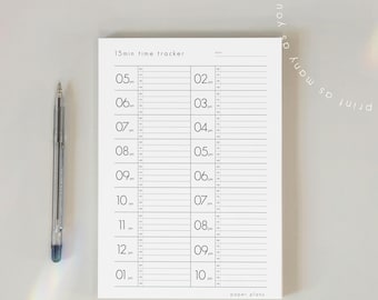 15 Minute Time Tracker: Productivity, Daily Planner, Time blocking, Task Tracker (Printable, Letter size, A4, A5)