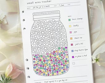 Small Wins Tracker: Motivation, Adulting Planner, Color in Jar, Self Care journal (Printable, PDF, Letter Size, A5)