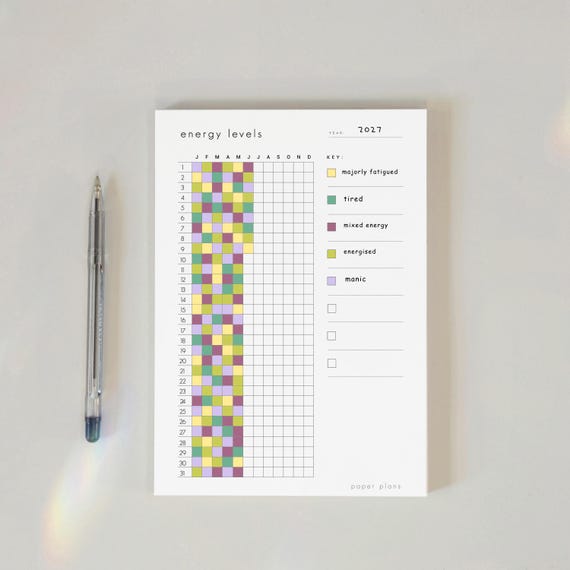 Energy Yearly Tracker: Year in Pixels, Minimalist, Wellness journal, Energy Log, Personal Data Tracking ( Printable, PDF, A5, Letter Size )