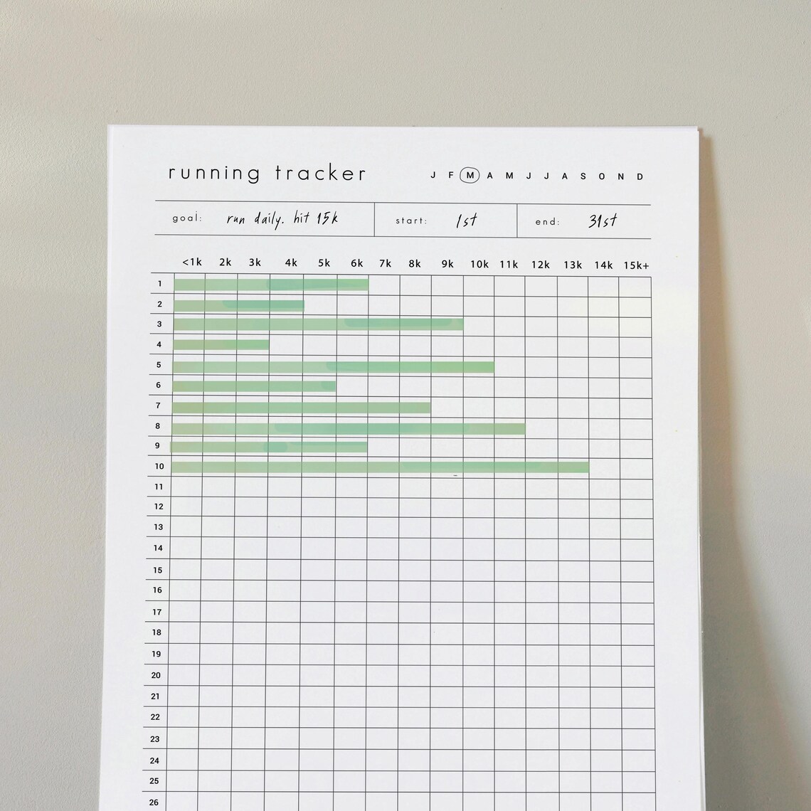 Running Monthly Tracker - Daily Distance Planner (printable, PDF) - Etsy