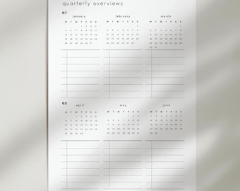 Quarterly Planner: 2026 Calendar, Year-At-A-Glance, Important Dates, Annual Overview (Printable, A5, Letter size)