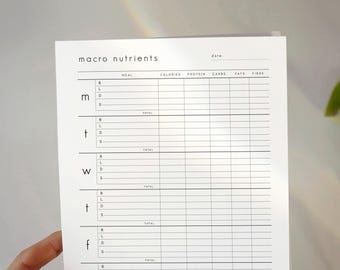 Macro Nutrients Tracker - Weekly Health Tracker ( Printable, PDF )