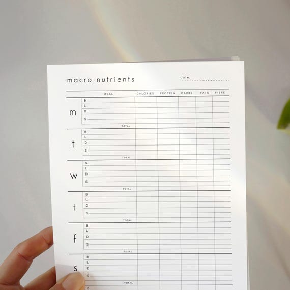Macro Nutrients Tracker: Nutrition Planner, Calories, Protein, Meal Planner, Weekly Health Tracker ( Printable, PDF )